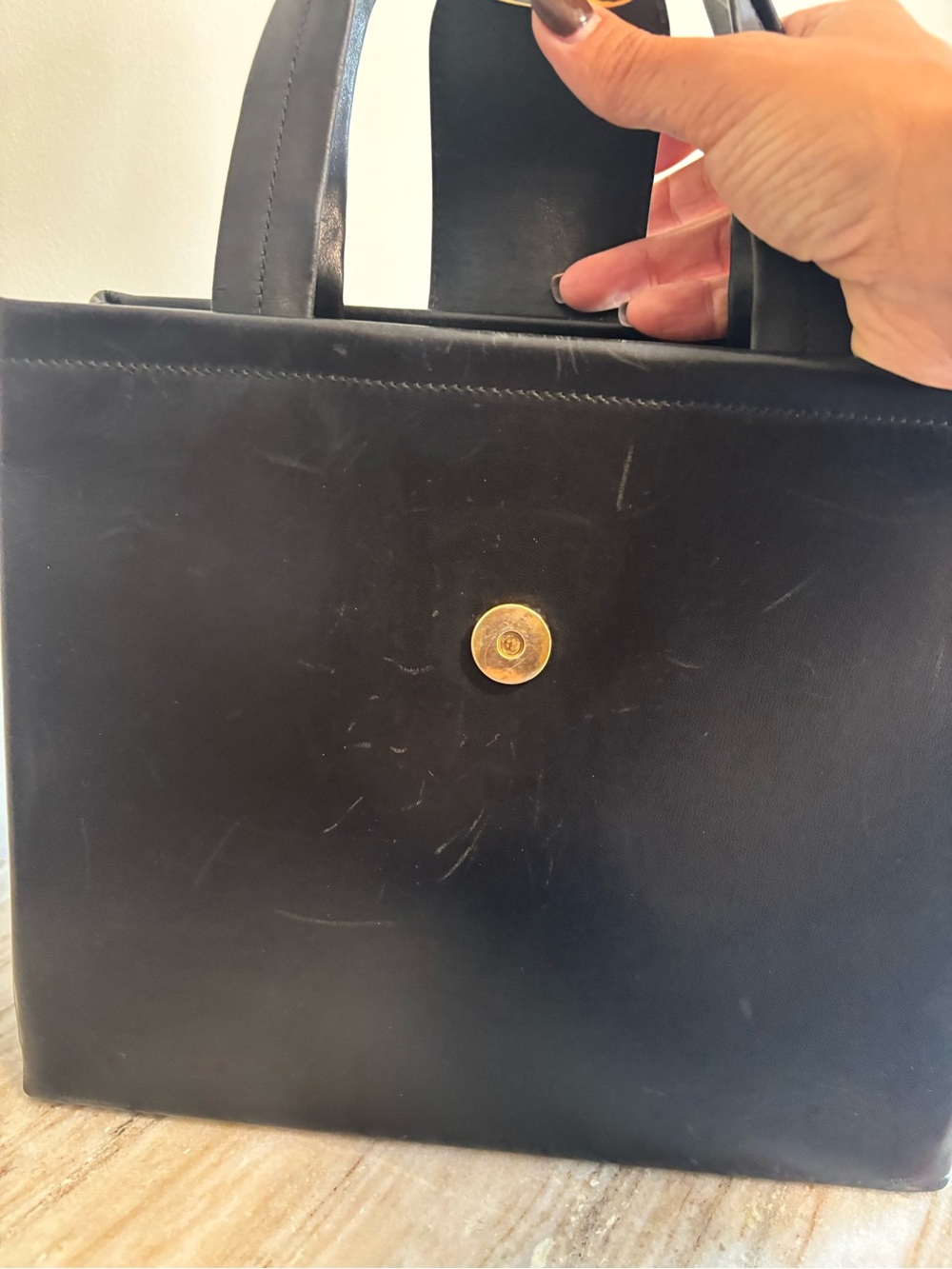 Vintage Salvatore Ferragamo Black Leather Top Handle Bag Gold Hardware Italy - Picture 9 of 13